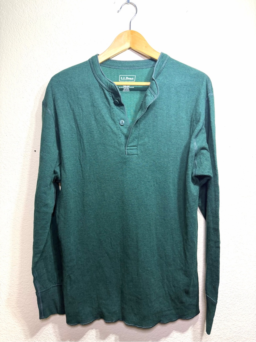 LL Bean Men’s River Driver Green Henley M Two Layer Wool Blend Fall Chore Layers